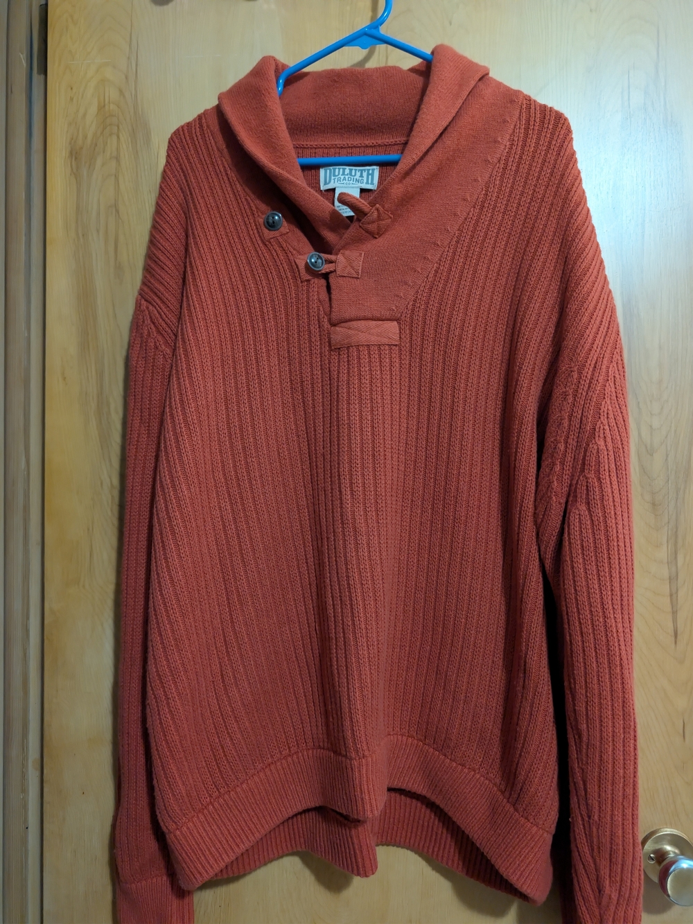 Duluth Trading Co Rust Ribbed Shawl-Collar Pullover